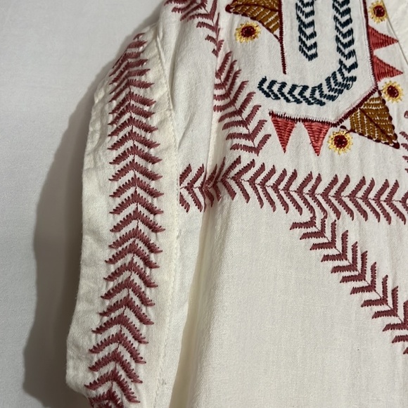 Zara Woman Ivory Linen Cap Sleeve Aztec Embroidered Sheer Mini Dress Size Small - Picture 6 of 9